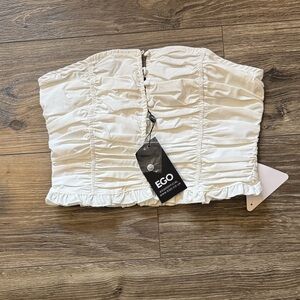 EGO Off-White Ruched Strapless Crop Top